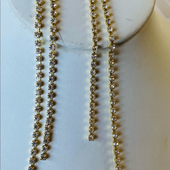 Shoulder Duster Gold Rhinestone 2 Strand Earring- Pierced/New-SALE - Picture 12 of 15